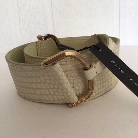 ELIE TAHARI CROCODILE LEATHER BELT IVORY MEDIUM NWT - Picture 4 of 11